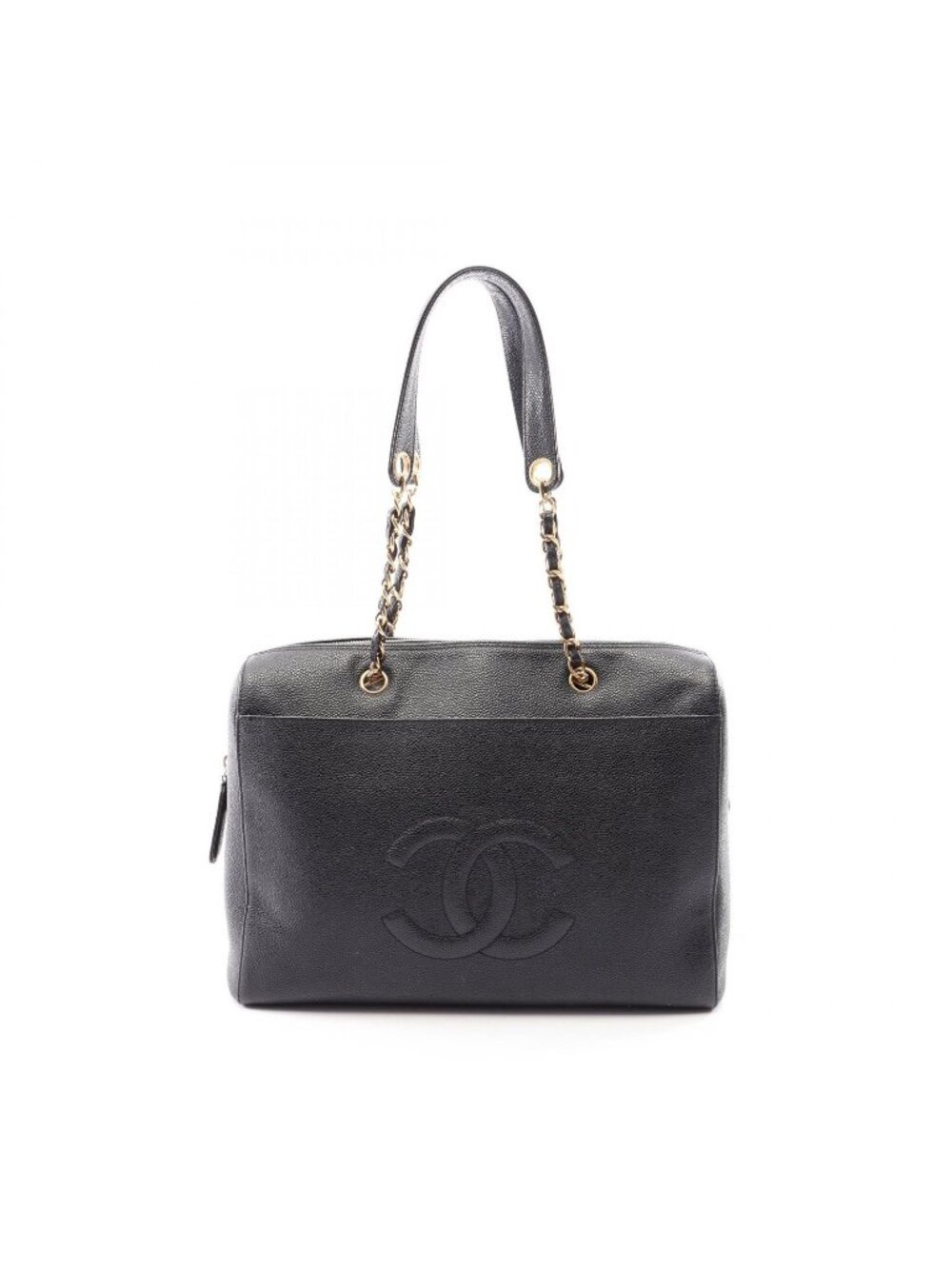 Chanel Shoulder Bag Big CC Logo Black Caviar Leather Chain